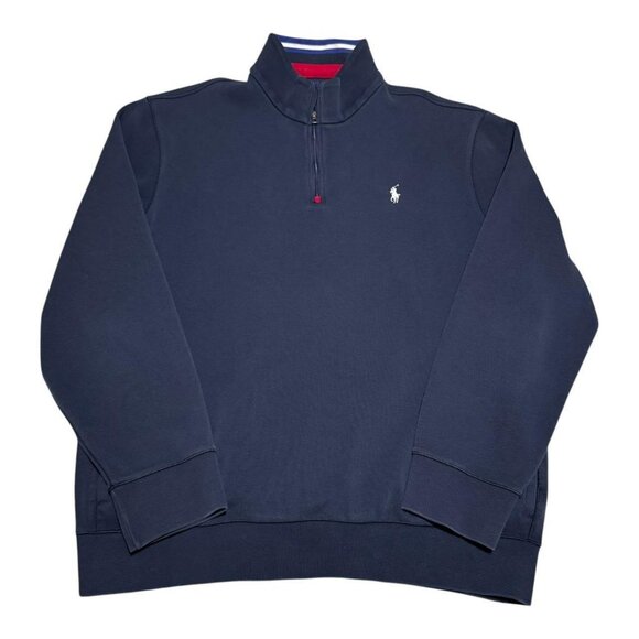 Polo Ralph Lauren Sweater Mens XL Blue 1/4 Zip Preppy Cotton Polyester Logo - Picture 1 of 6